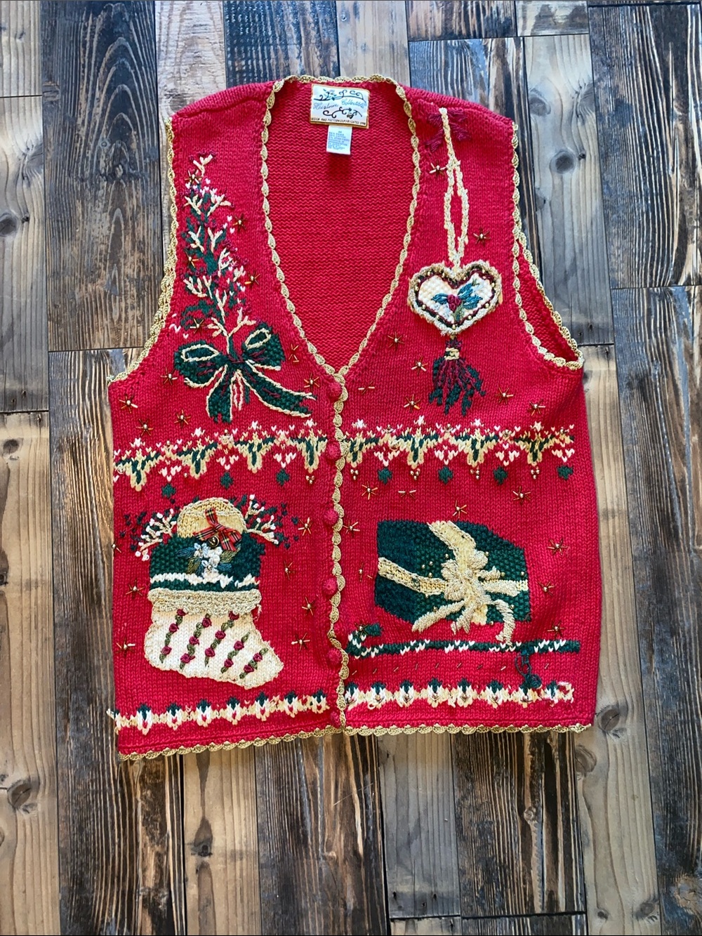 Vintage Holiday Knit Vest - Red Christmas Sweater Vest